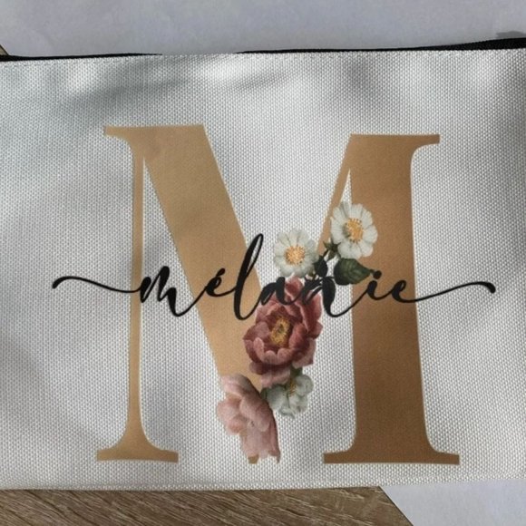 Personalized Rose Makeup Travel Cosmetic Bag Vacation Bridesmaid -Gift Monogram - Picture 4 of 5